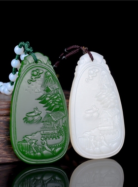 羊脂白玉精雕菠菜绿吊坠