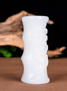 和田玉把件菠菜绿碧玉竹节手把件