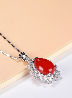玉髓宝石韩版水滴红玛瑙百搭吊坠
