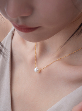 天然强光白透粉正圆淡水珍珠项链