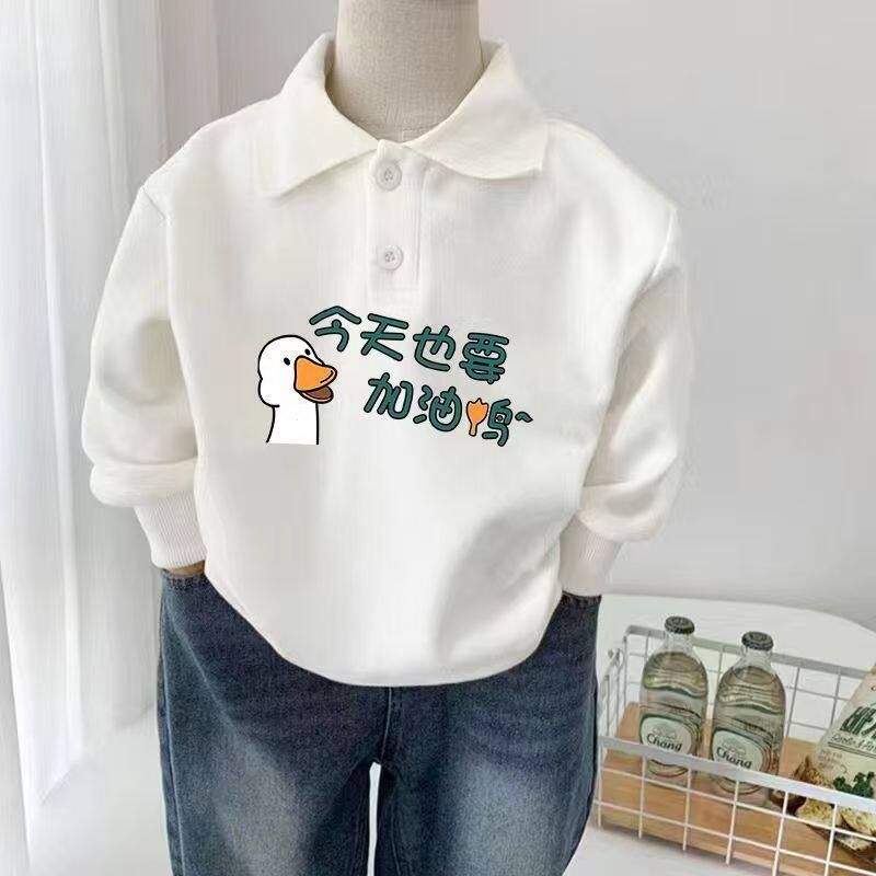 polo衫中大童纯棉卡通印花洋气长袖上衣韩版儿童宽松翻领童装卫衣