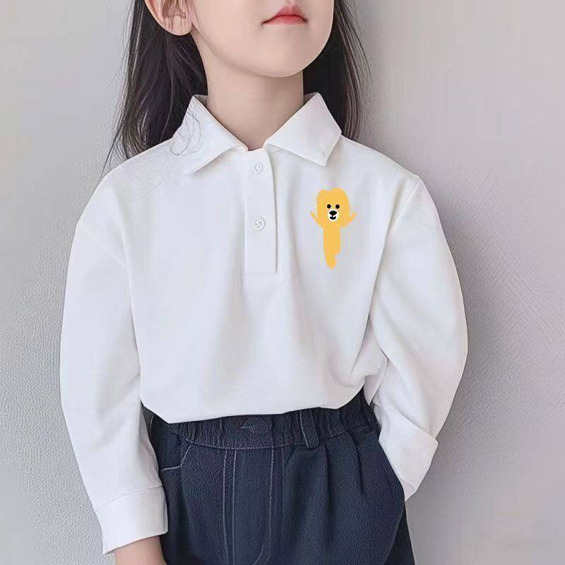 白色polo衫洋气中大童纯棉休闲长袖上衣国风儿童字母时尚童装卫衣