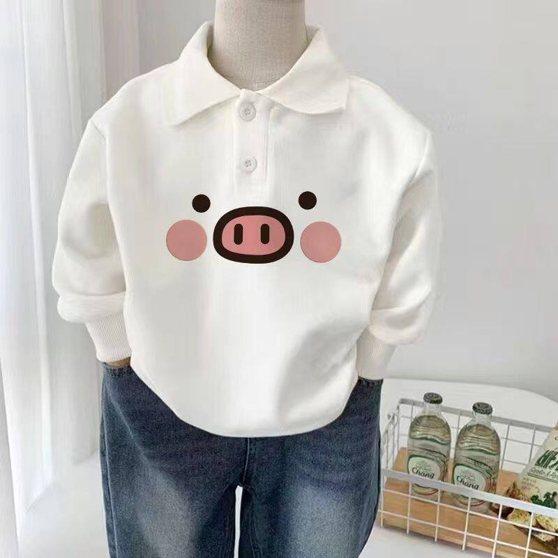 polo衫中大童国风字母印花纯棉加绒长袖上衣儿童翻领显瘦童装卫衣