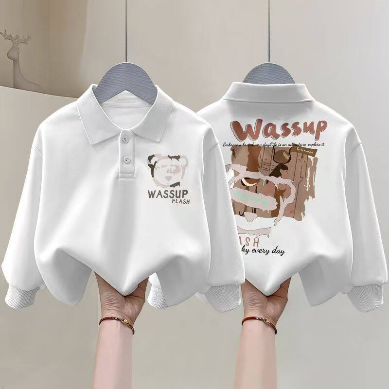 polo衫中大童纯棉哪吒洋气长袖上衣秋冬儿童宽松翻领休闲童装卫衣