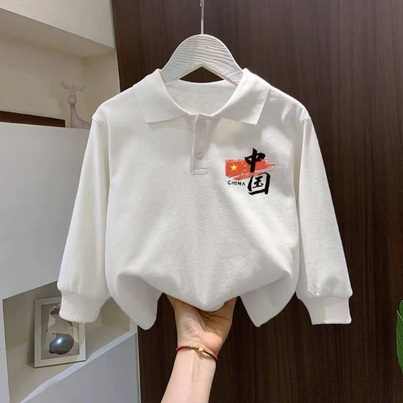 polo衫中大童加绒国风字母印花纯棉长袖上衣儿童翻领时尚童装卫衣