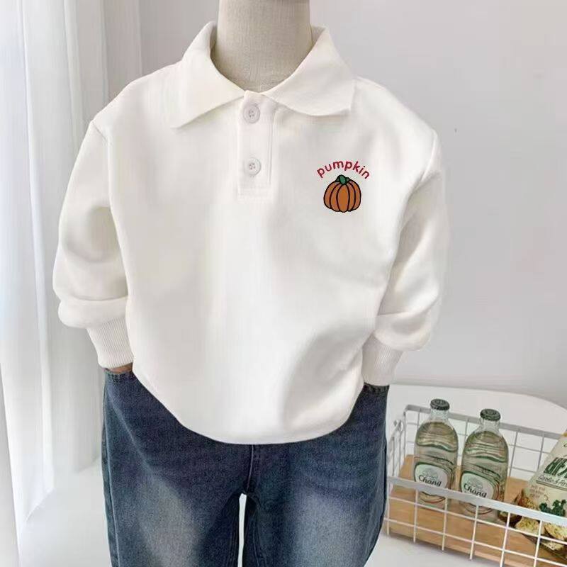 纯棉polo衫中大童洋气卡通印花长袖上衣儿童宽松爆款翻领童装卫衣