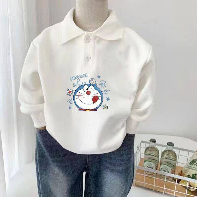 polo衫纯棉休闲洋气中大童长袖上衣新款儿童卡通白色时尚童装卫衣