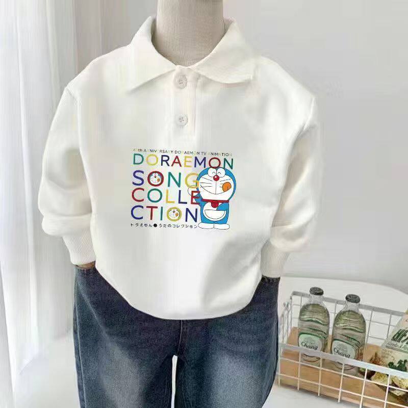 polo衫纯棉休闲白色洋气中大童长袖上衣新款儿童卡通时尚童装卫衣