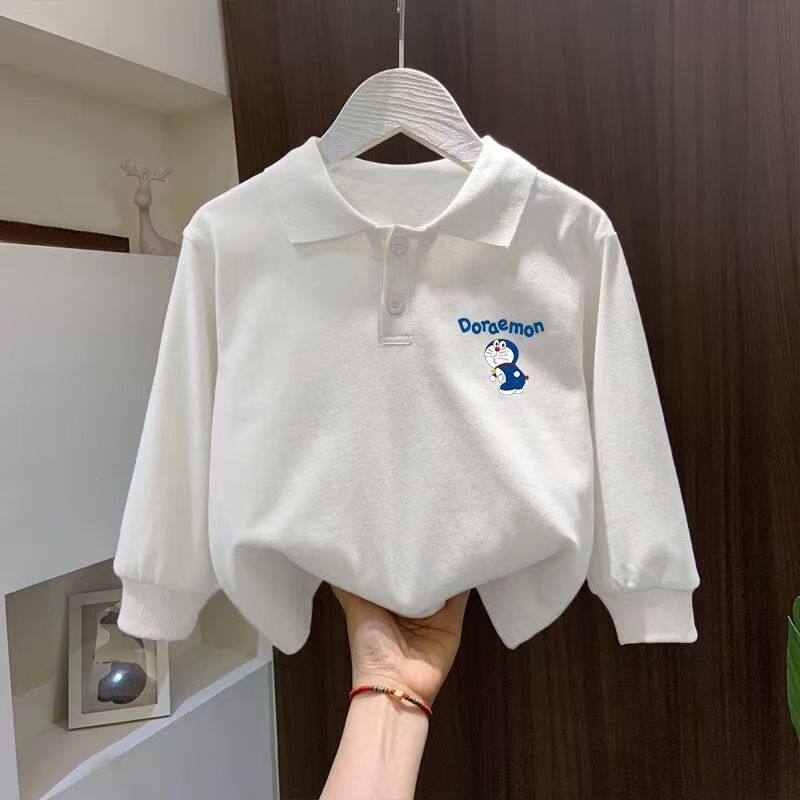 纯棉polo衫白色洋气中大童长袖上衣新款女童国风字母印花童装卫衣