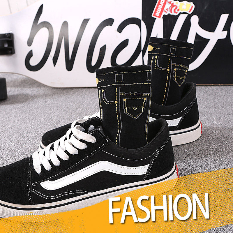 达达狼旗舰店韩国东大门个性潮袜百搭中筒时尚街头休闲四季棉袜牛仔裤图案袜子0