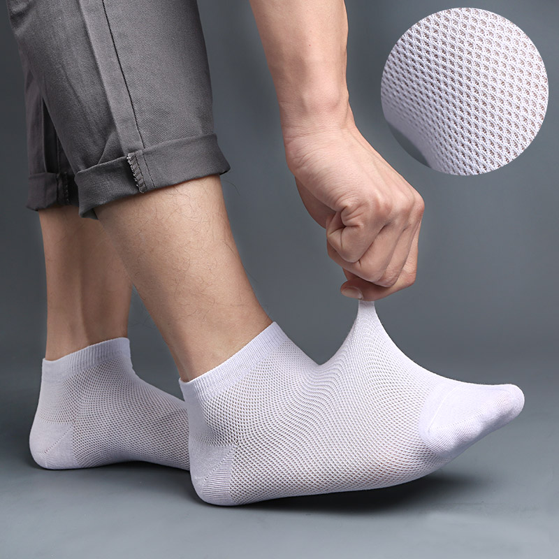 达达狼旗舰店袜子男短袜夏季薄款网眼超薄夏天透气薄棉防臭短筒吸汗低帮黑白色0