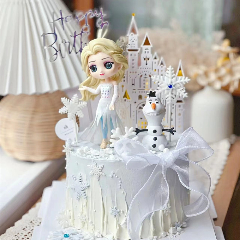 包邮2023新款爱莎公主生日蛋糕摆件艾莎女王插件白裙雪宝第四代 - 图3