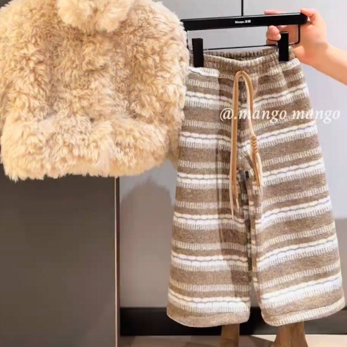 女童冬款毛毛外套套装2025新款儿童韩版软糯毛茸茸外套加绒阔腿裤,淘宝优惠券,粉丝福利购,淘宝优惠卷