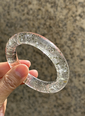 天然净体绿碧玺水晶手镯自然光实拍水头超级亮共生包裹体超好看