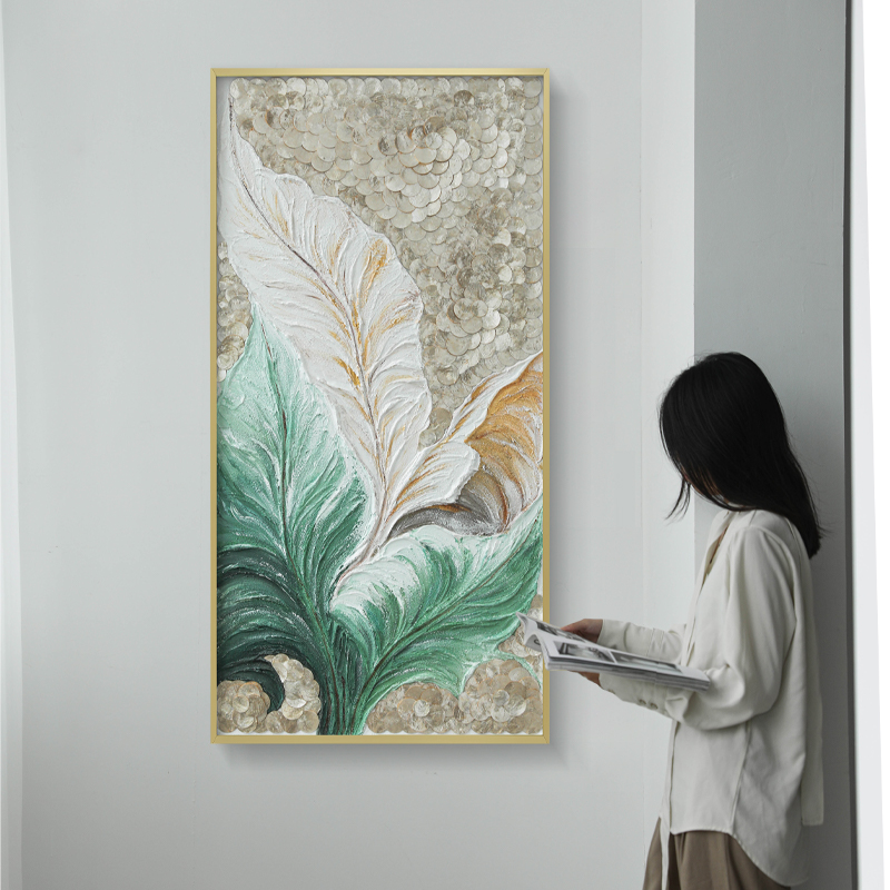 原创纯手绘肌理感油画法式轻奢贝壳装饰画别墅样板间客厅玄关挂画-图0