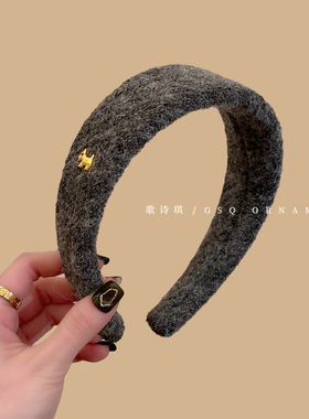 温柔复古毛呢宽边金标小狗发箍