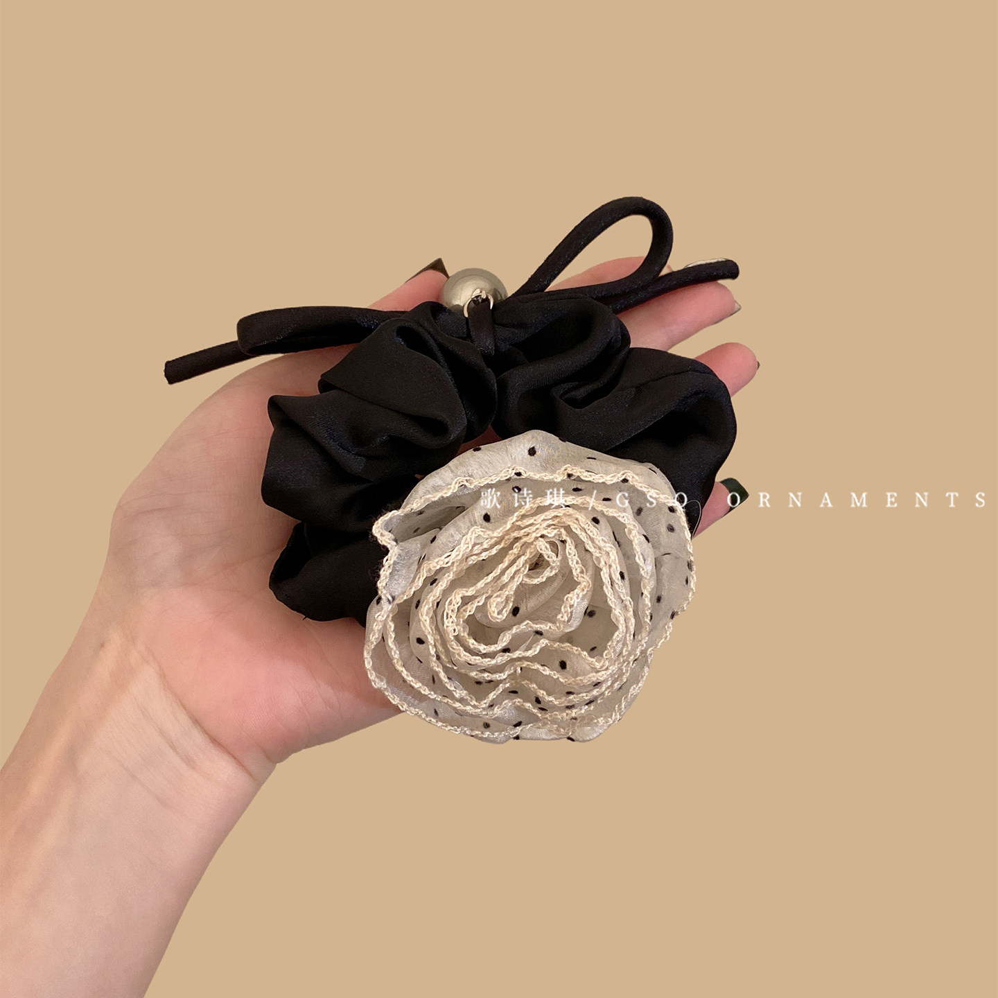 温柔优雅波点玫瑰蝴蝶结发圈女气质扎马尾丸子头绳高级感珍珠发绳,淘宝优惠券,粉丝福利购,淘宝优惠卷