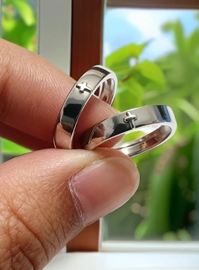 松柏之家原创925银十字架戒指盟约之爱对戒情侣戒指订婚求婚礼物