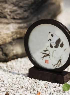 蜀江锦院蜀绣中国风双面绣刺绣四川熊猫特色礼品送老外桌面摆件