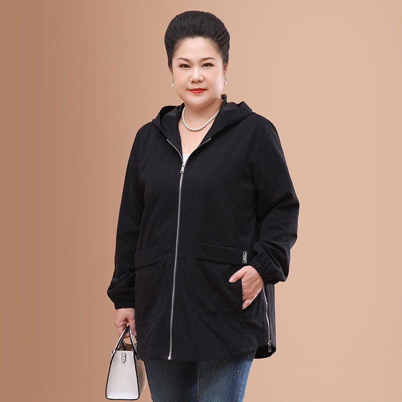 胖妈妈加肥加大码五十岁中长款风衣 优爱菲中老年女装
