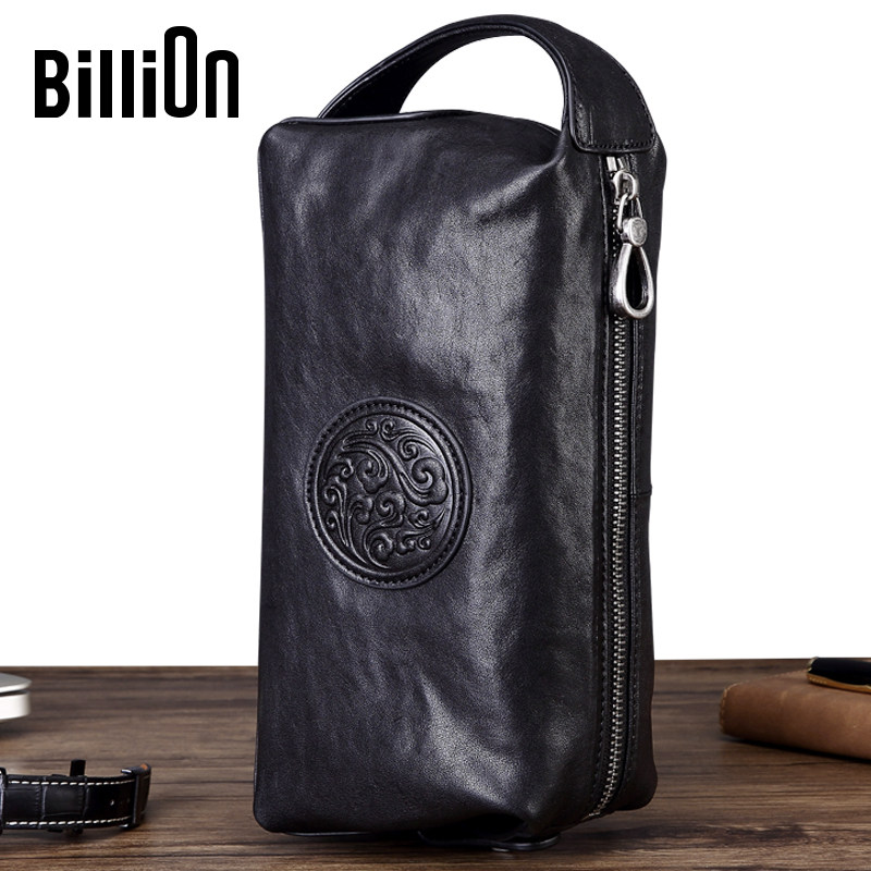 冷兽男士大容量青年头层牛皮手拿包 冷兽箱包男士包袋