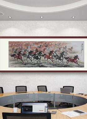 手绘万马奔腾国画八骏马图客厅马到成功背景墙装饰壁画办公室挂画