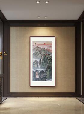 手绘山水画字画招财竖版风水靠山挂画背景墙客厅图装饰玄关画国画