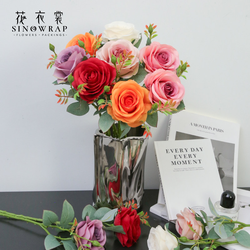花衣裳 仿真花雪山玫瑰年宵花花盒diy家居摆件情人节礼物花店资材