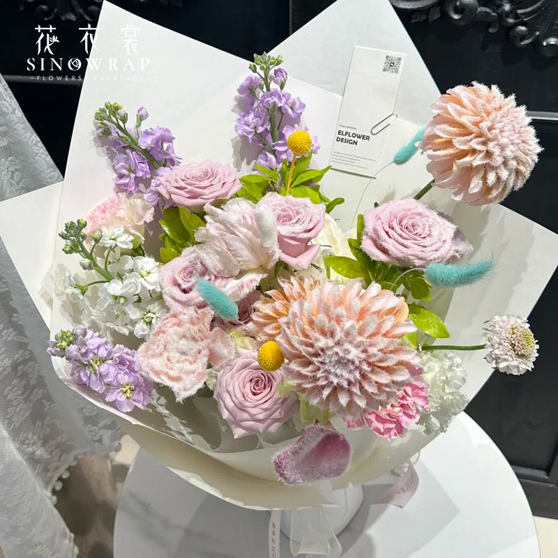 花衣裳 圣诞节玫瑰植绒粉毛绒粉雪粉鲜花束装饰diy材料花艺资材,淘宝优惠券,粉丝福利购,淘宝优惠卷