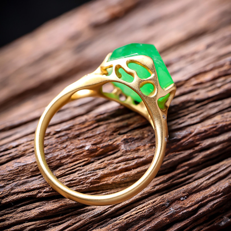 羊子珠宝  几何绿境 老坑高冰种满绿几何切型18K金镶嵌翡翠戒指,淘宝优惠券,粉丝福利购,淘宝优惠卷