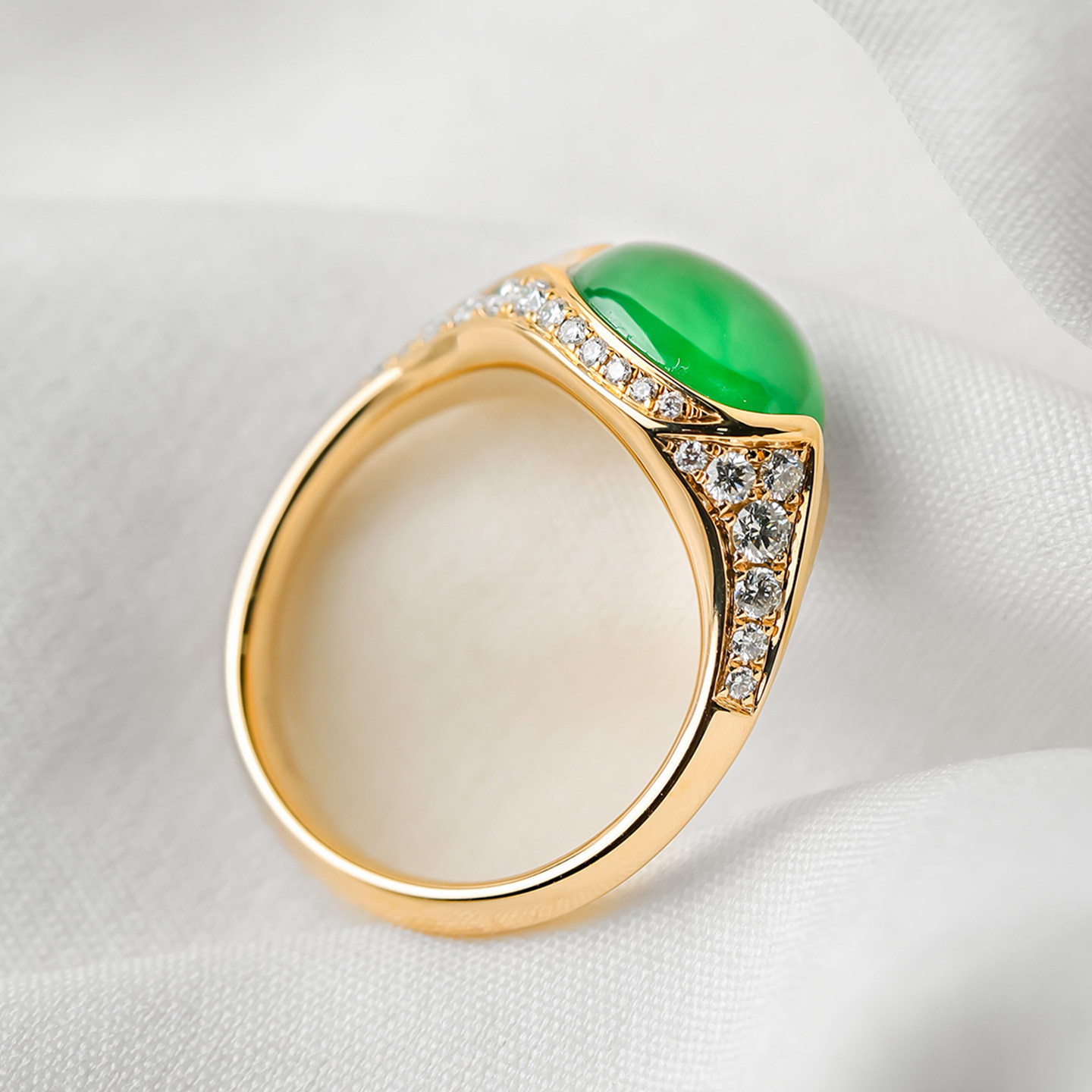 Yangzi Jewelry Cuihu Laokeng Bing full of green design jade ring 9.2