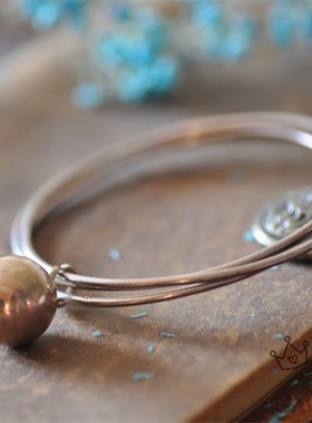 泰国清迈进口手工纯银闭口吊球手镯 纯银民族风银珠多层镯子