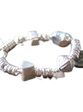 泰国清迈纯银配件手链 手工银饰银圈挂件星星手链 纯银弹力吊牌手