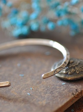 泰国清迈进口手工纯银开口刻花手镯 银饰简约可调节开口镯子