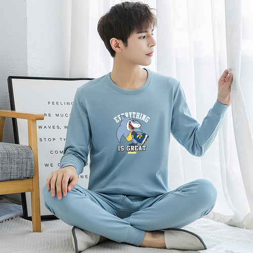 青少年纯棉秋衣秋裤男孩内衣套装中大童全棉初高中学生保暖棉毛衫 - 图0