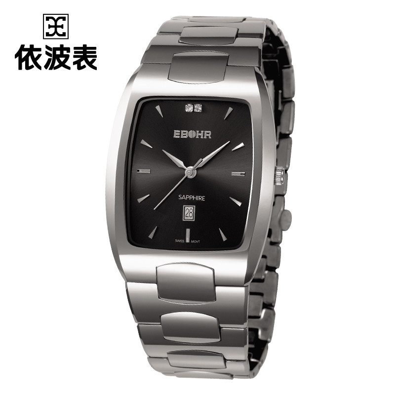 EBOHR依波手表酒桶型手表男钨钢表带瑞士石英机芯防水男表8037