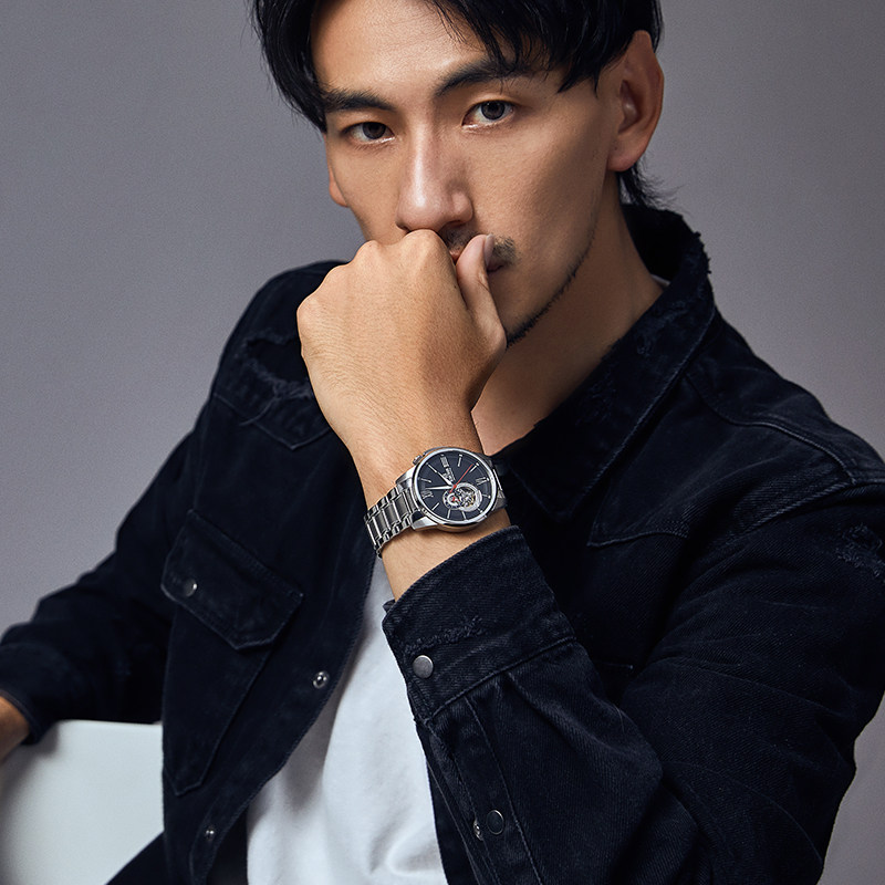 依波手表男休闲商务机械表镂空正男士腕表钢带防水国产腕表3645