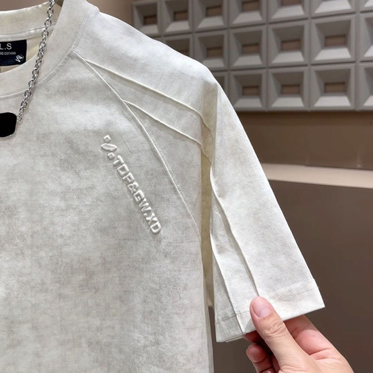 扎染短袖男款新款t恤衫透气简约百搭男士T恤休闲上衣青年2025新款