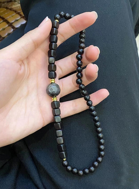 男女黑檀木水晶银曜石手链手串