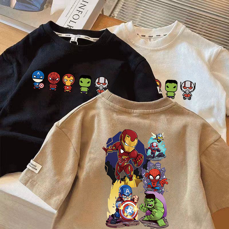 男童夏季卡通新款短袖t恤2025韩版新款中小童钢铁侠百搭打底上衣,淘宝优惠券,粉丝福利购,淘宝优惠卷