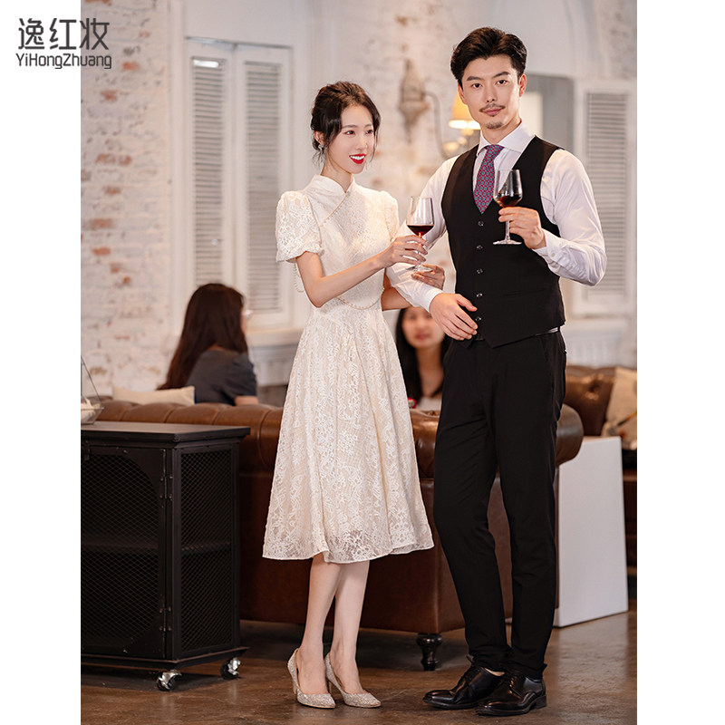 中式订婚旗袍2023新款连衣裙敬酒服 逸红妆礼服/晚装