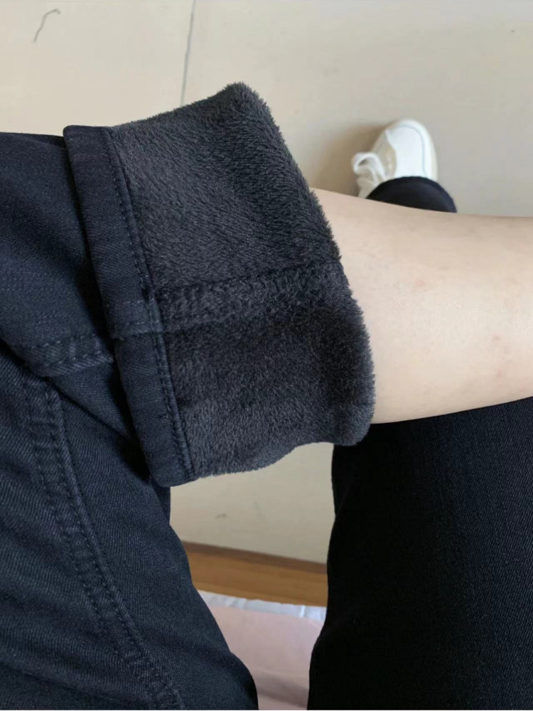 黑色直筒牛仔裤女秋冬加绒大码胖mm高腰弹力显瘦梨形身材九分裤子,淘宝优惠券,粉丝福利购,淘宝优惠卷