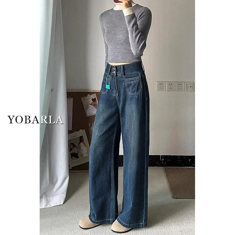 复古高腰直筒牛仔裤女冬季加绒大码胖mm宽松显瘦梨型身材阔腿裤子,淘宝优惠券,粉丝福利购,淘宝优惠卷