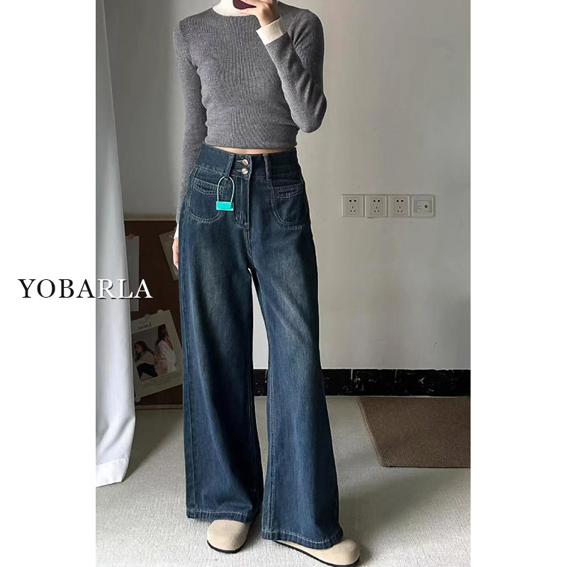 复古高腰直筒牛仔裤女冬季加绒大码胖mm宽松显瘦梨型身材阔腿裤子,淘宝优惠券,粉丝福利购,淘宝优惠卷