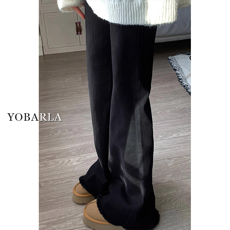黑色毛边微喇牛仔裤女秋冬加绒加厚胖mm大码显瘦高腰弹力喇叭裤子,淘宝优惠券,粉丝福利购,淘宝优惠卷