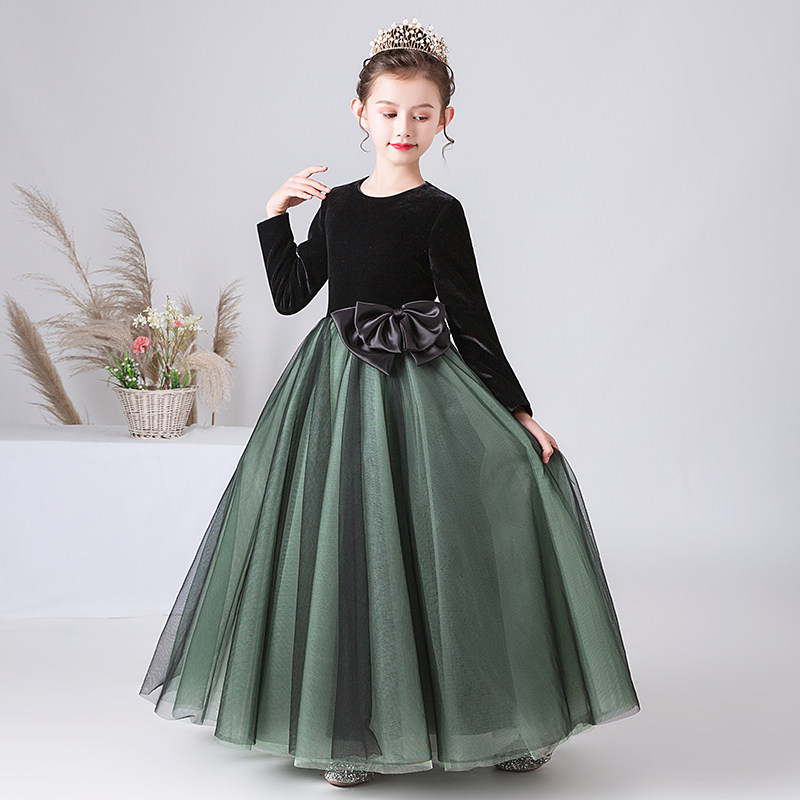 儿童礼服公主裙女童绒布长袖主持礼服裙钢琴演出服中大童晚礼服冬,淘宝优惠券,粉丝福利购,淘宝优惠卷