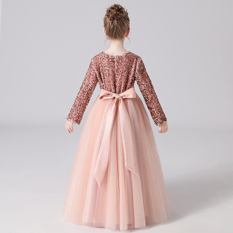 儿童高贵肉粉生日公主裙女童晚礼服 迪迪淘儿童礼服