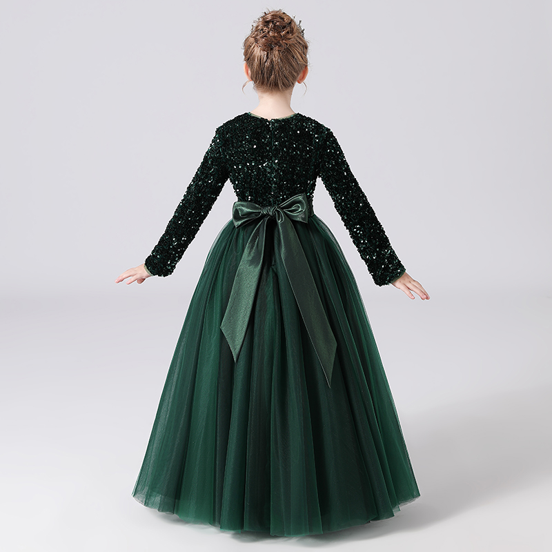 女童音乐会独唱礼服裙儿童钢琴演出服墨绿色中大童高端主持人礼服,淘宝优惠券,粉丝福利购,淘宝优惠卷