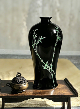海虹雅林手工非遗螺钿花瓶摆件客厅插花中古陶瓷高级轻奢送礼花器