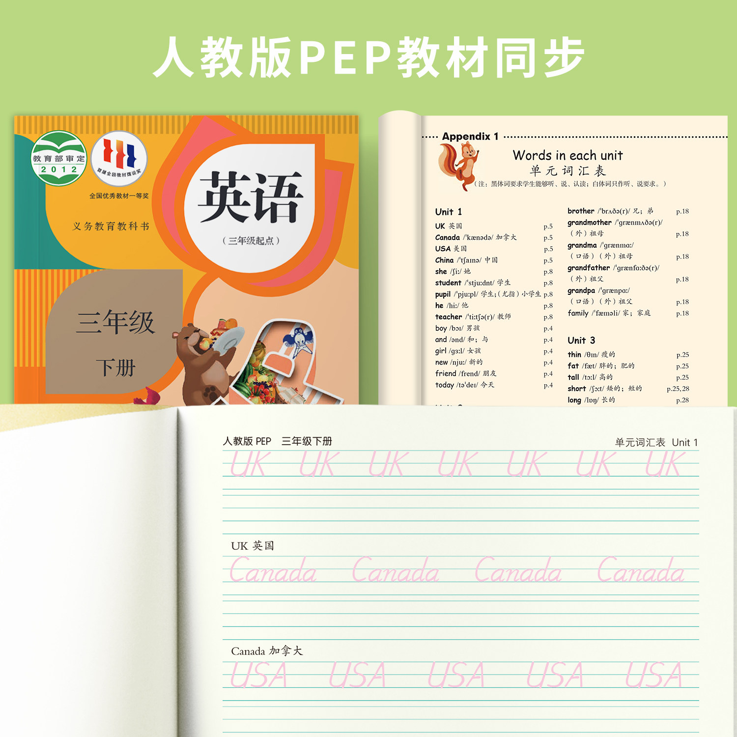 笔墨先锋人教版26个英文字母描红本幼儿小学三年级上册课本同步单词天天练意大利斜体描红英语书写练习练字帖